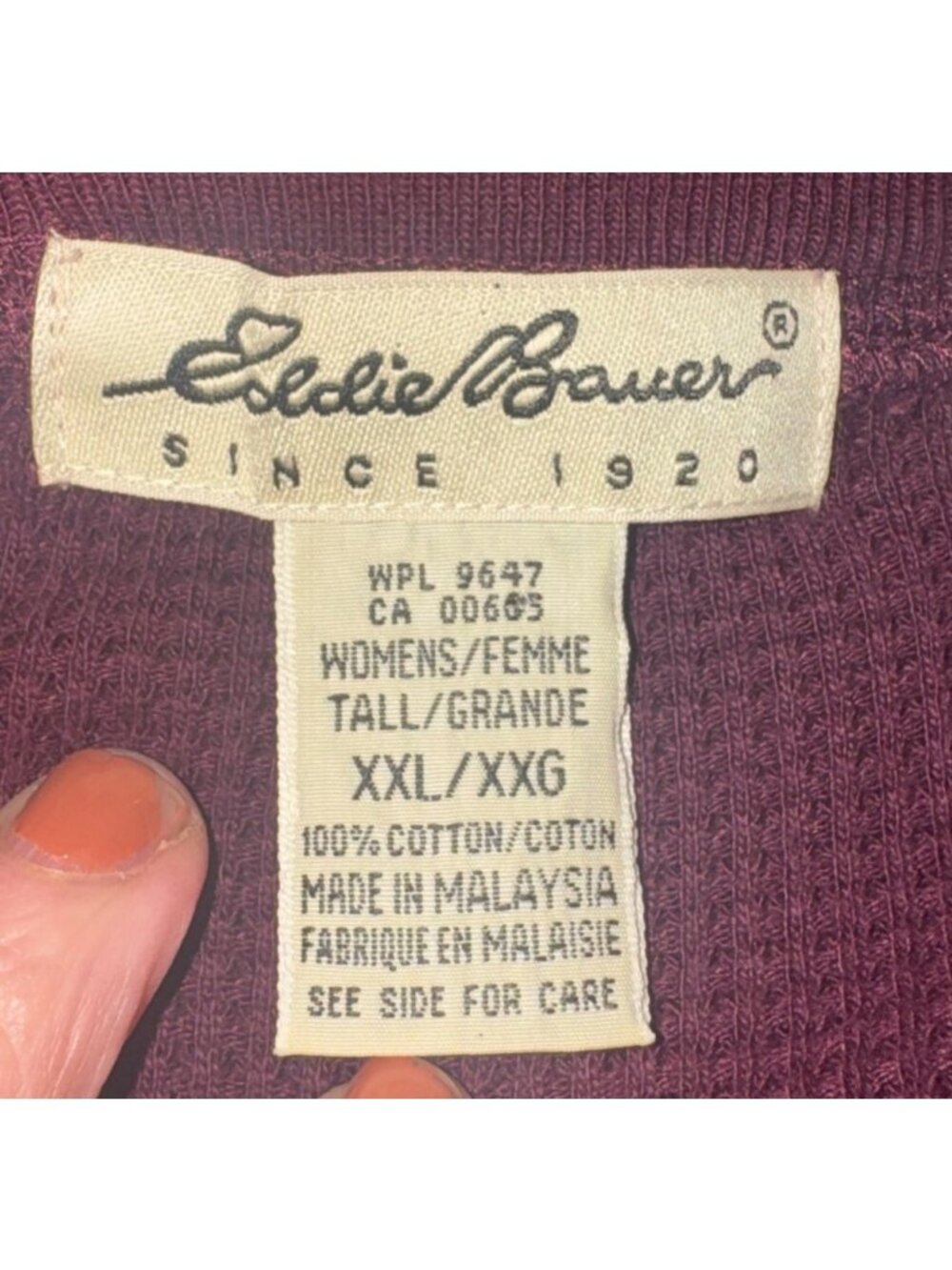 Vintage Eddie Bauer Plus Size XXL Womens Waffle Knit Burgundy Henley Maxi Dress - Picture 8 of 12